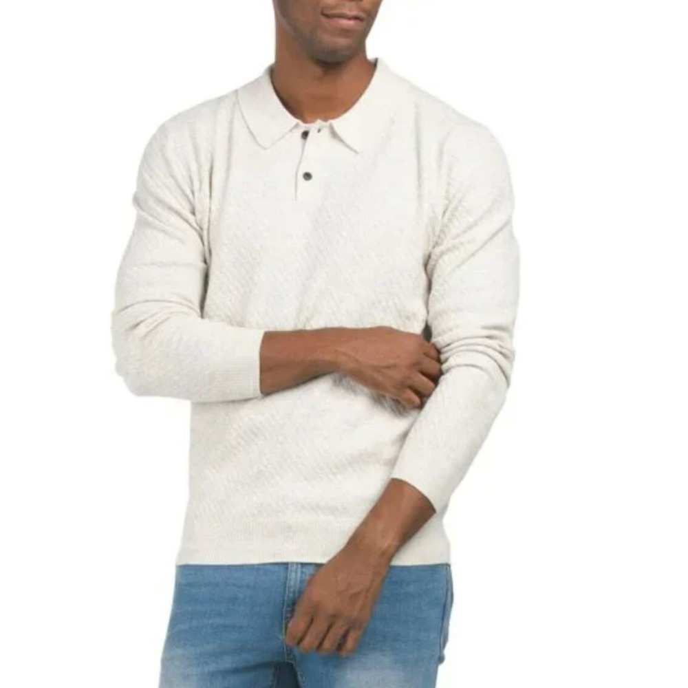 Magaschoni Men Sweater GM30142M Wool Blend Oatmeal Heather Beige XL